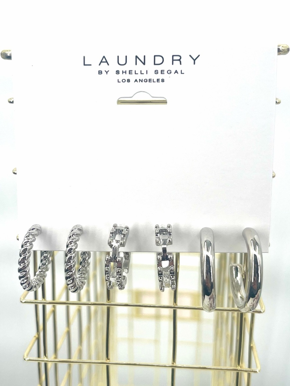 Laundry by Shelli Segal NWT silver toned 3 pair hoop earring set